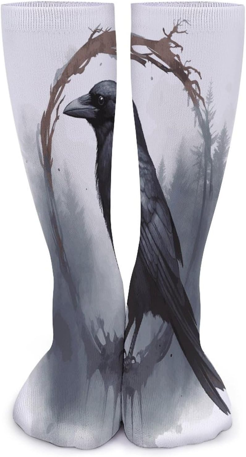 Black Crow Crew Socks Soft Thermal Socks | Socks for Men Women-Casual Wicking,High Stocking for Sports Running-Long Thin Tube Sports Breathable