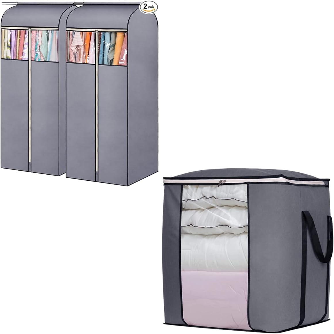 SLEEPING LAMB 120L Extra Large Blanket Storage Bags & 160'' Hanging Garment Bags for Closet Storage