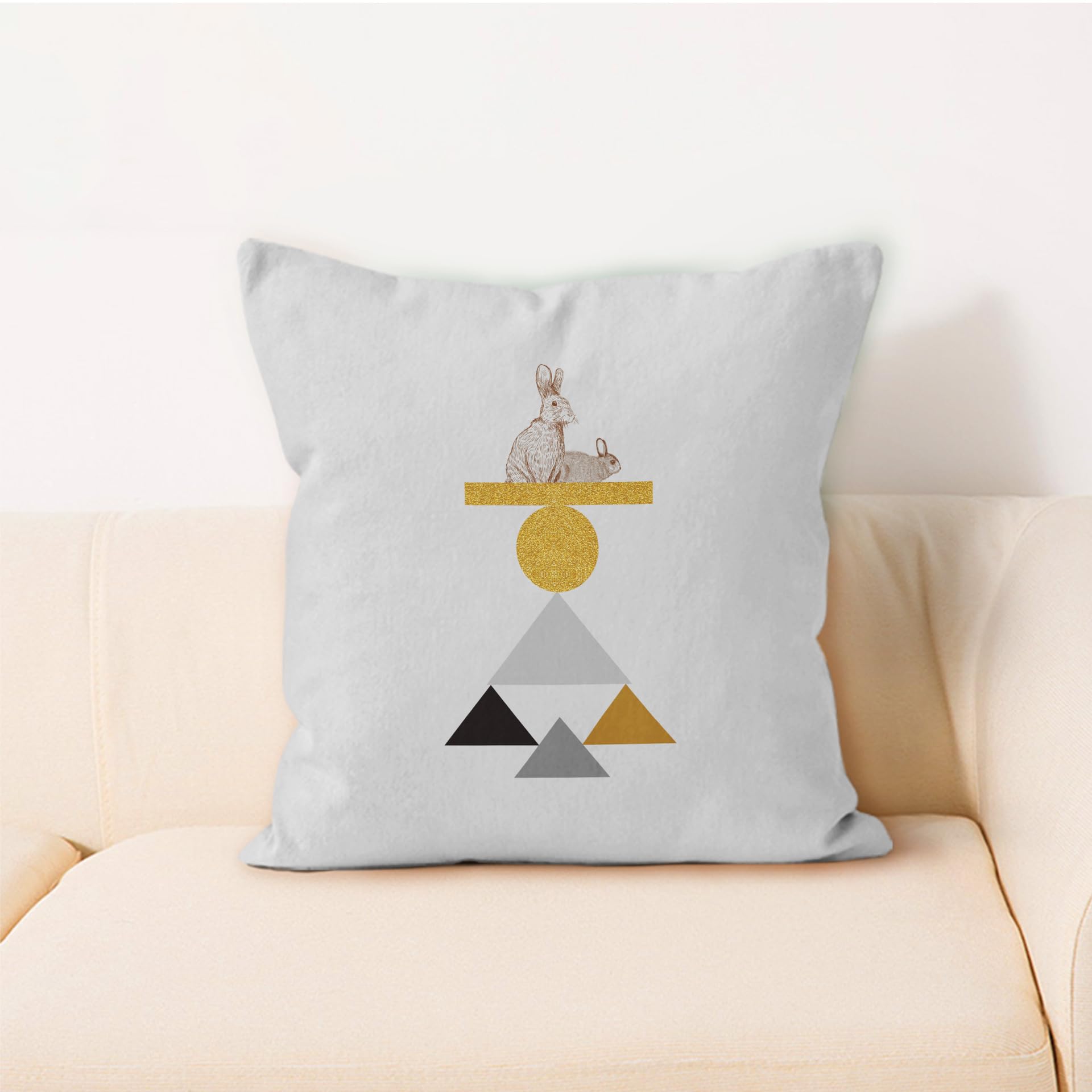 Housse coussin 45x45 lapin blanc lavable et durable contre l'usure