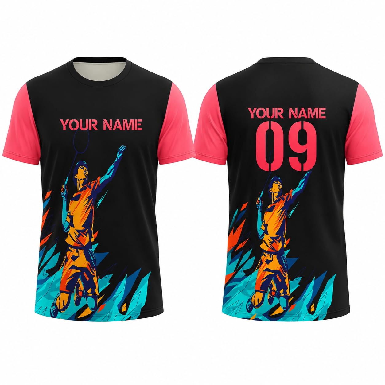 Teemates Custom Badminton Jersey for Men Women Kids – Personalized Sports T Shirt with Name & Number – Black Pink Team Jersey for Boys Girls-image-4