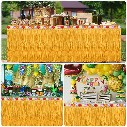 LZMDISU 9 FT Luau Gras Tischröcke, 4 Pack Hawaiianische Luau Gras Röcke natürliche Tischröcke für Luau Party Hawaiianische Party Geburtstag Tropische Strandparty Dekorationen Zubehör, 9 FT x 2,5 FT