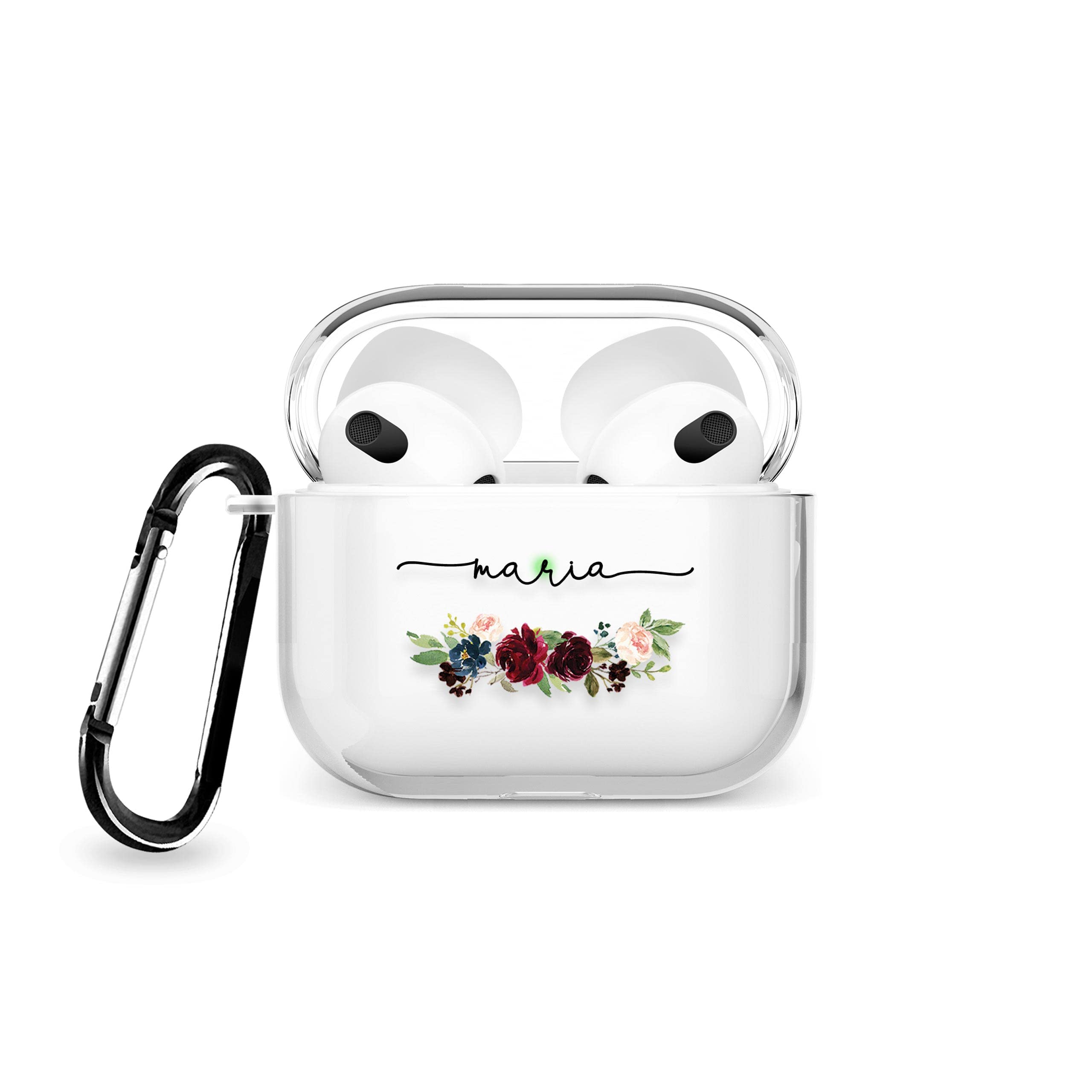 Tirita Personalised Custom Case Compatible with Apple AirPods 4th gen, Support Wireless Charging, with Carabiner, Front LED Visible [08- Rose Gold Monogram] — view 25