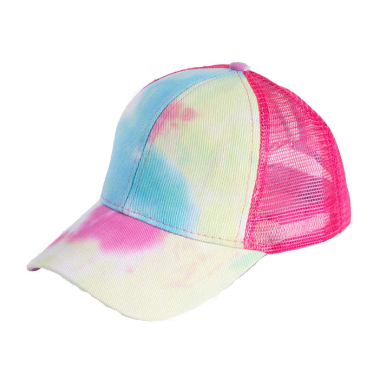 LOKIDVE Women's Tie Dye Ponytail Mesh Trucker Hat Messy High Bun Baseball Cap