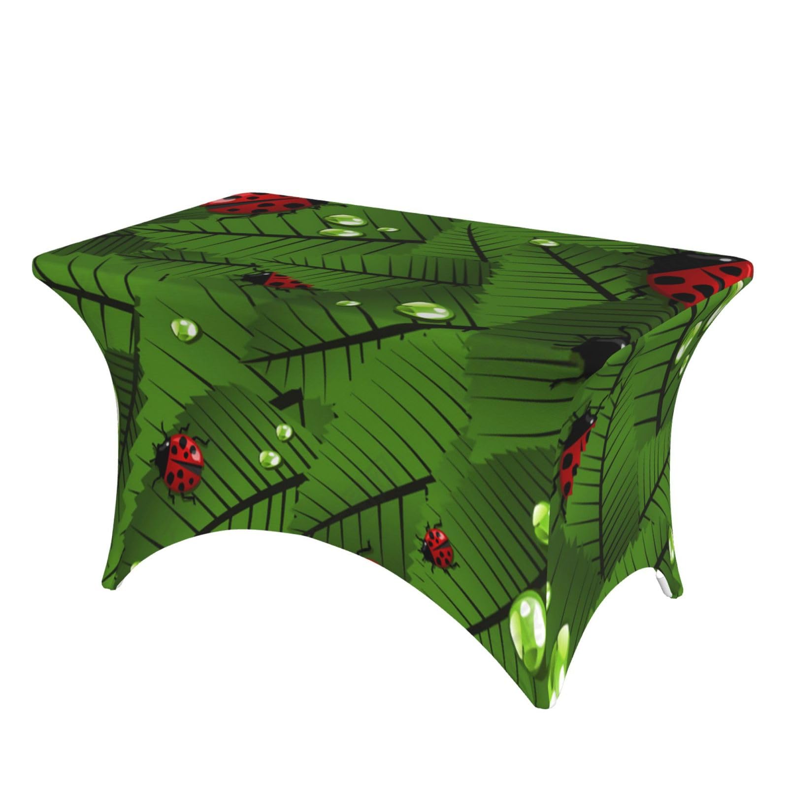 Dcehgew Leaves And Ladybugs 4Ft Spandex Rectangular Table Cloth, Printed Fitted Elastic Tablecloths Washable Table Cover For Event, Wedding, Banquet & Party