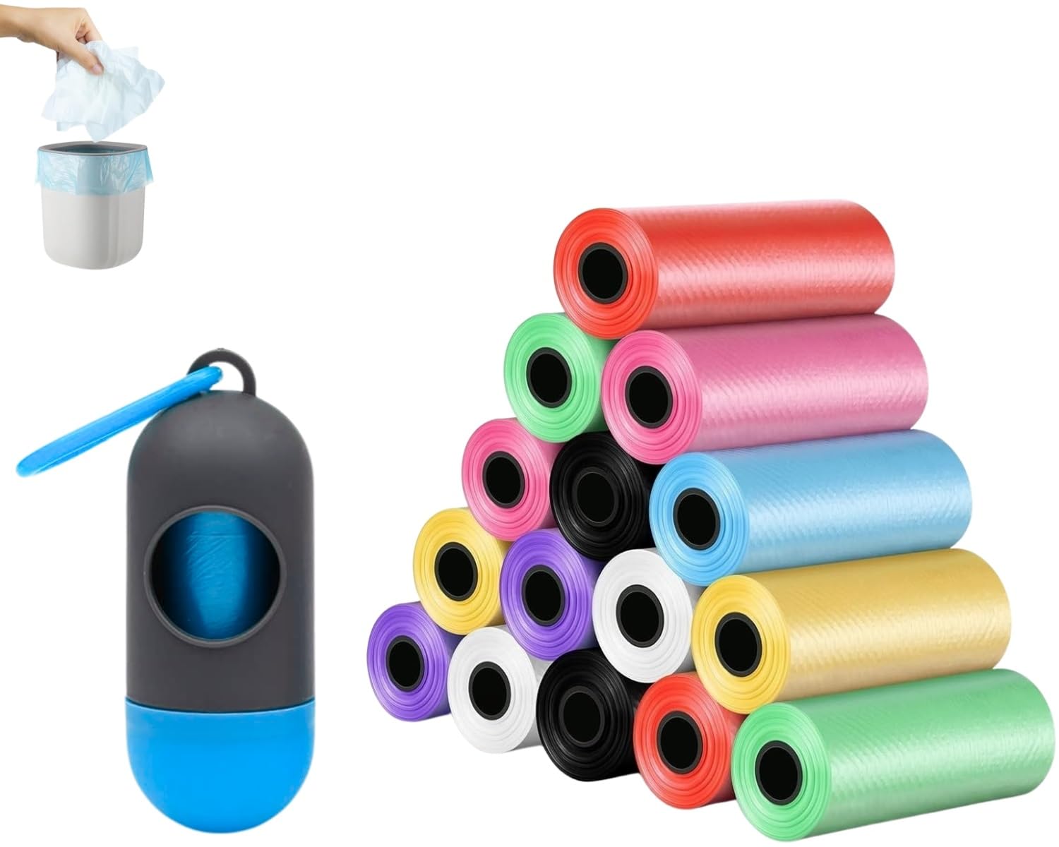 Disposable Diaper Bags with Dispenser – Leak-Proof, Odor-Controlled Nappy Disposal Bags for Baby, Travel & Pets | Value Pack (4/6/8/12 Rolls, 1 Roll = 15 Bags) (Dispenser + 4 Roll (MultiColor))