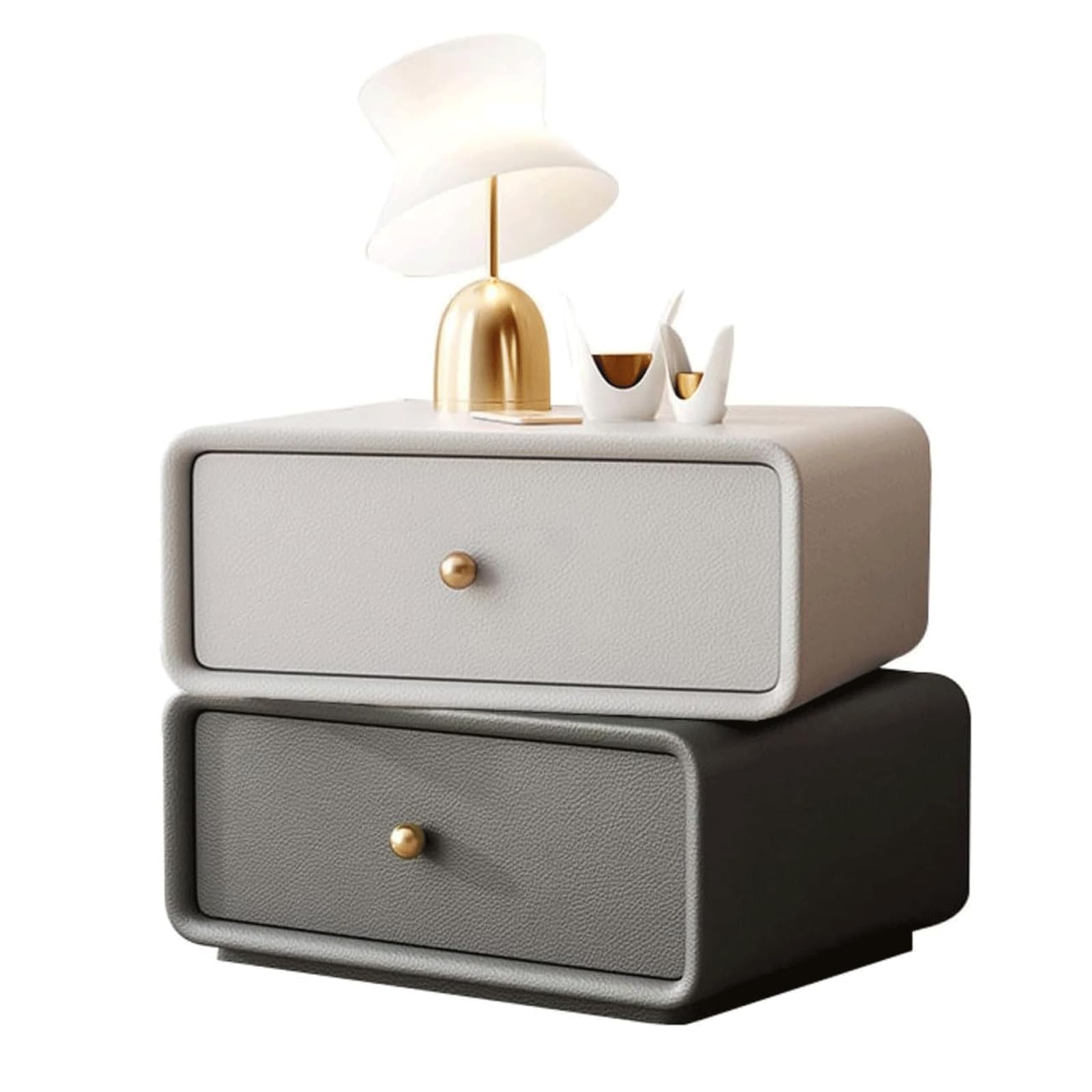 BHGFYXBS Nightstand Nordic Solid Wood End Table Rotatable Bedside Cabinet W/ 2 Drawers Bedside Dresse Luxury Leather Bedside Table,Grey-40 * 40Cm,Gray-40 * 40Cm,Gray-40 * 40cm