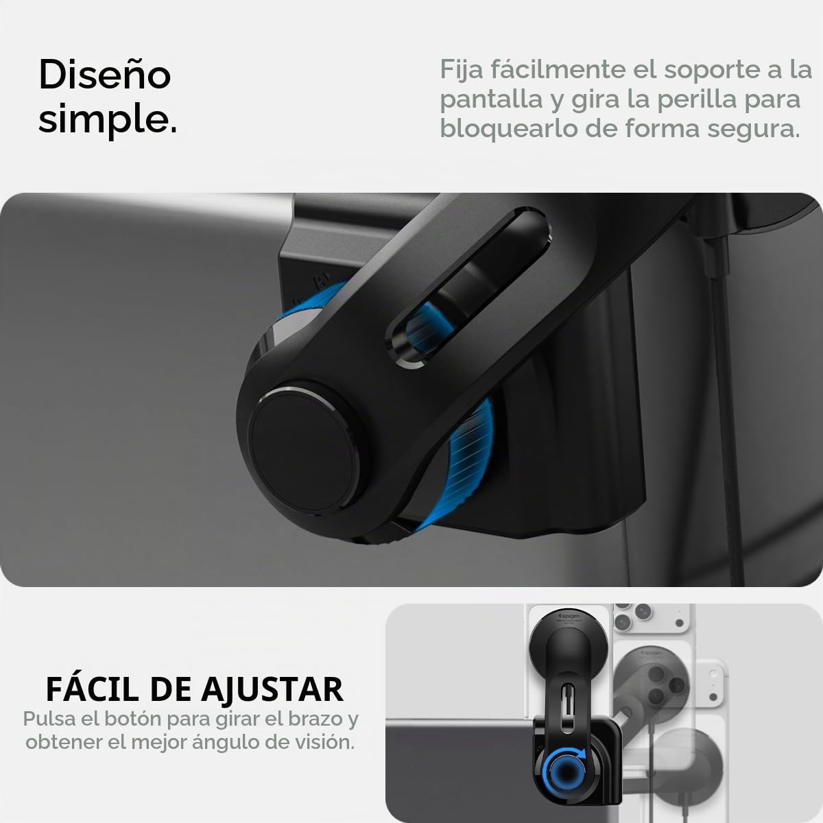 Spigen TapLock [Sin Adhesivo] Qi2 15W Cargador Coche MagSafe Soporte para Pantalla Coche Diseñado para Tesla Model Y 2025 Juniper y Model 3 (~2023) Accesorios Compatible con iPhone 17 16 15 14 13 12