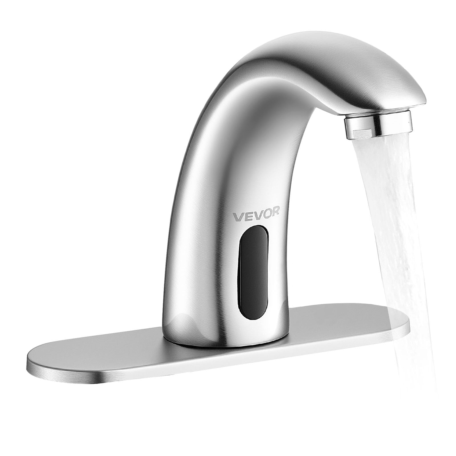 VEVOR Robinet Automatique sans Contact, Mitigeur Lavabo à Capteur de Mouvement, Mélangeur d’Eau Chaude et Froide Température Réglable, pour Tuyau 9,5 mm, Cuisine Salle de Bain, Nickel Argenté Brossé