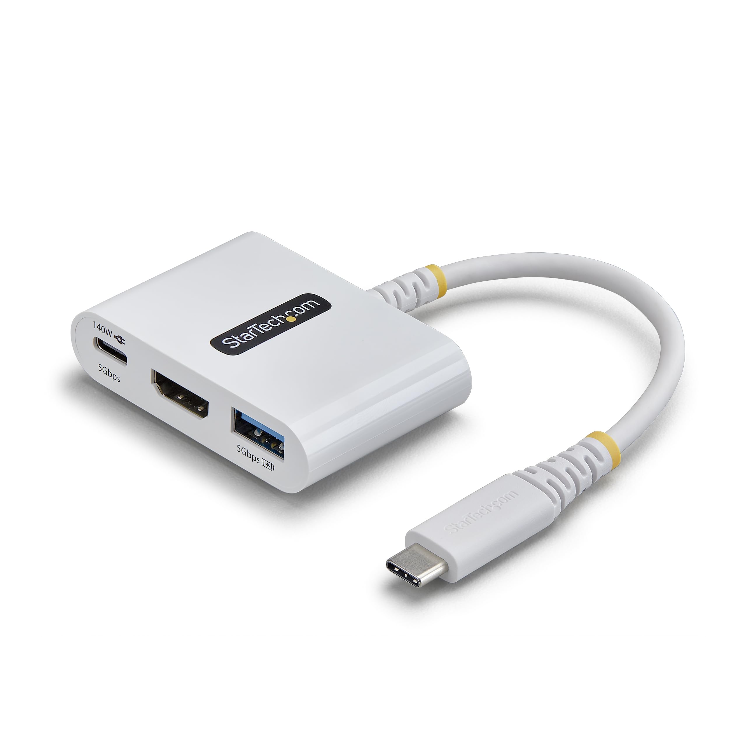 StarTech Wieloportowy adapter USB C na HDMI 3 w 1 z ładowaniem PD 140 W, HDMI 4K 60 Hz, koncentrator USB 5 Gb/s, Power Delivery 3.2, mini stacja dokująca do MacBooka, Della, Thinkpada, HP/iPada