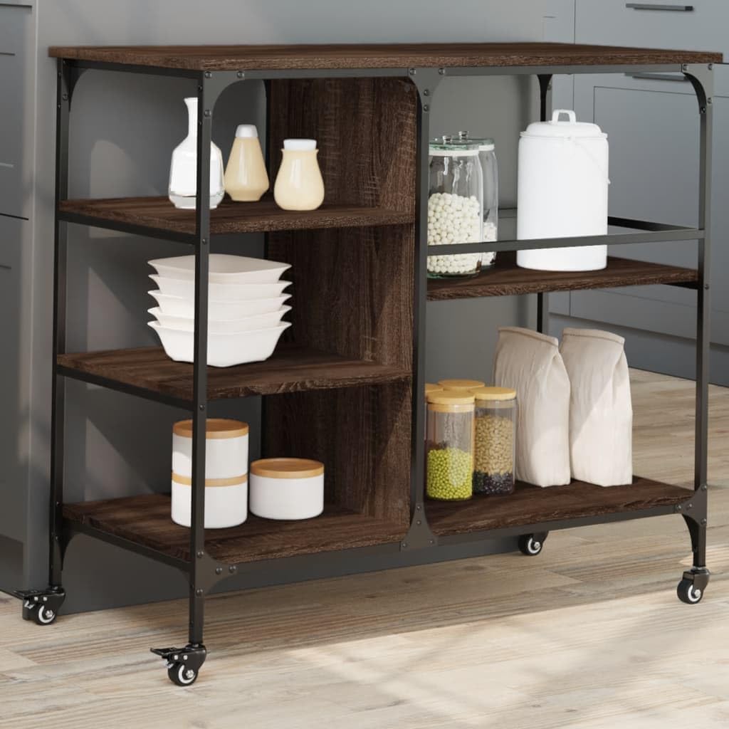 Brown Oak Kitchen Cart - 100 x 45 x 89.5 cm Stylish Mobile Dresser Storage Solution for Home & Garden Perfect for Dining & Entertaining