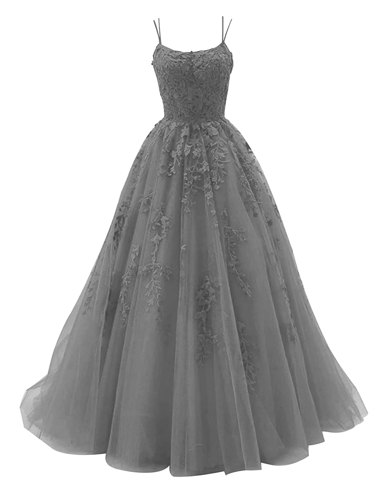 Tulle Lace Appliques Prom Dresses Long Ball Gown for Women Spaghetti Straps Corset Backless Evening Dress