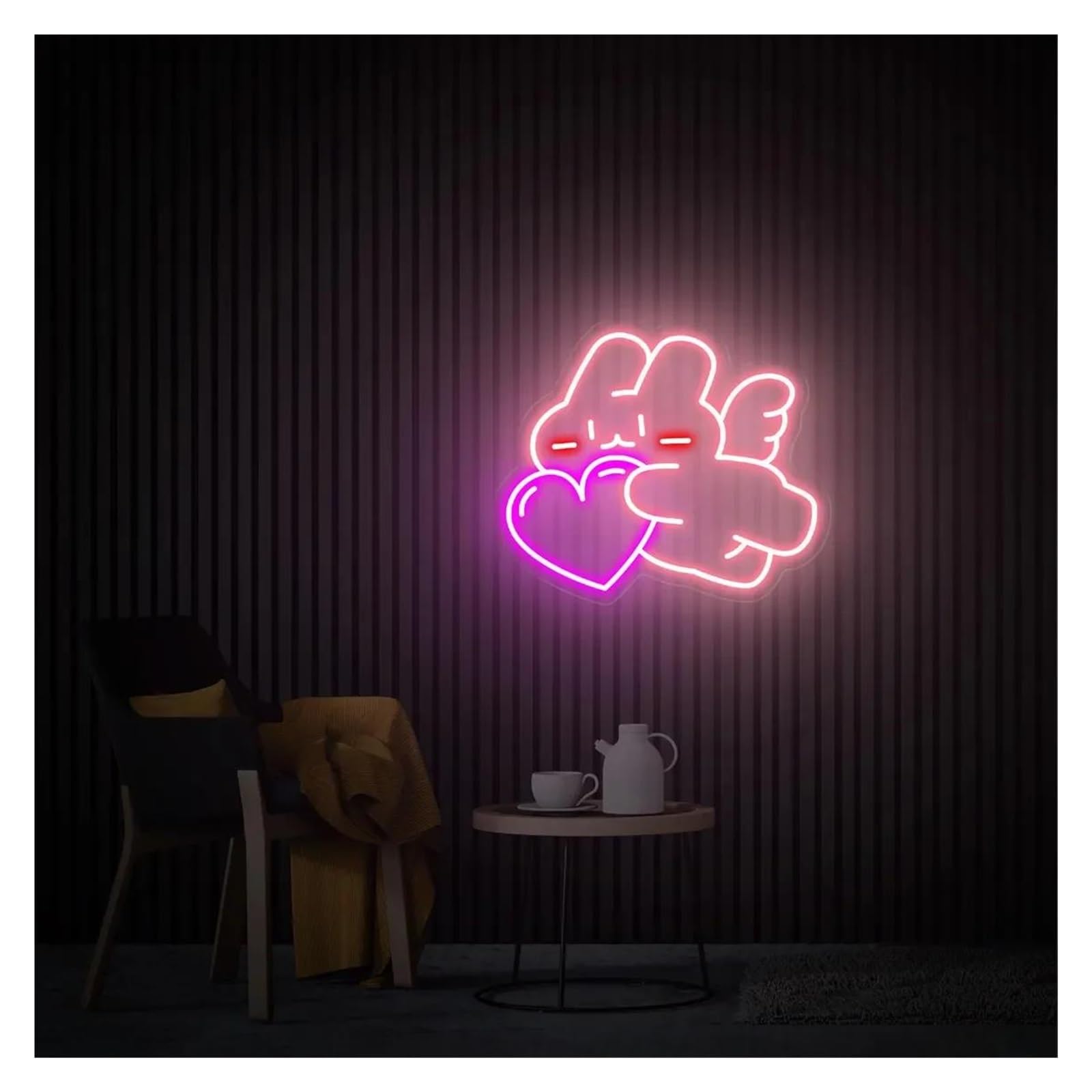 LEMST Signs Lamp Bunny Angel with Heart Neon Sign, Cute Rabbit Neon Sign, Bedroom Decor, Neon Wall Art 38cm/43cm(A,38cm)