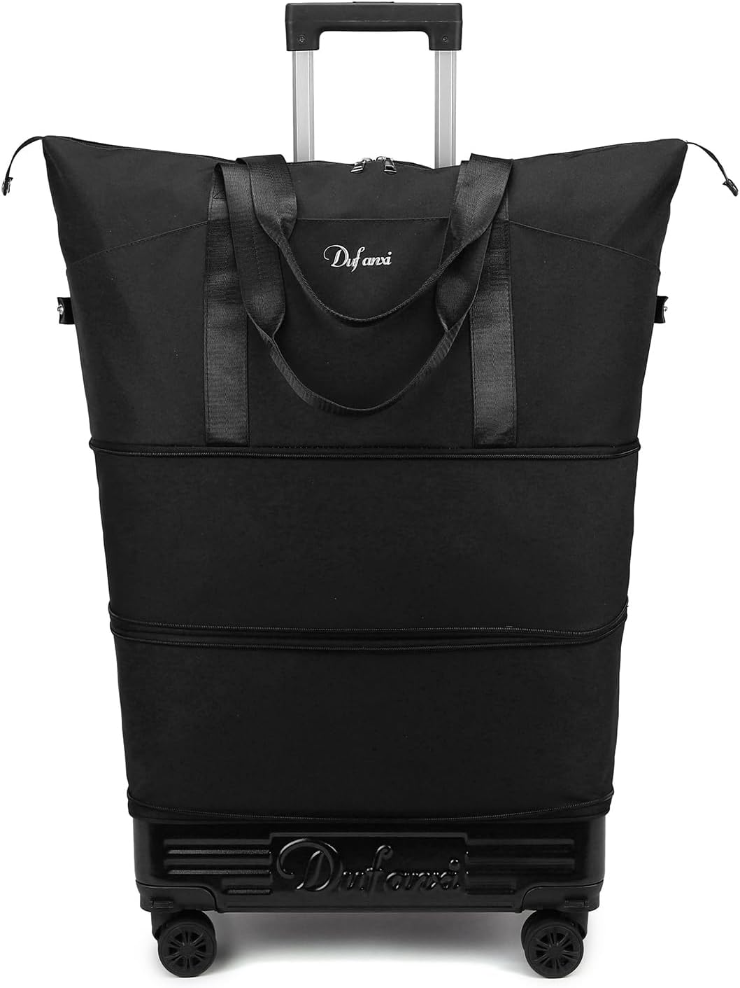 Expandable Foldable Travel Bag with Detachable Wheels & Telescopic Handle, Large Waterproof Rolling Duffel Tote for Women and Men (Black)