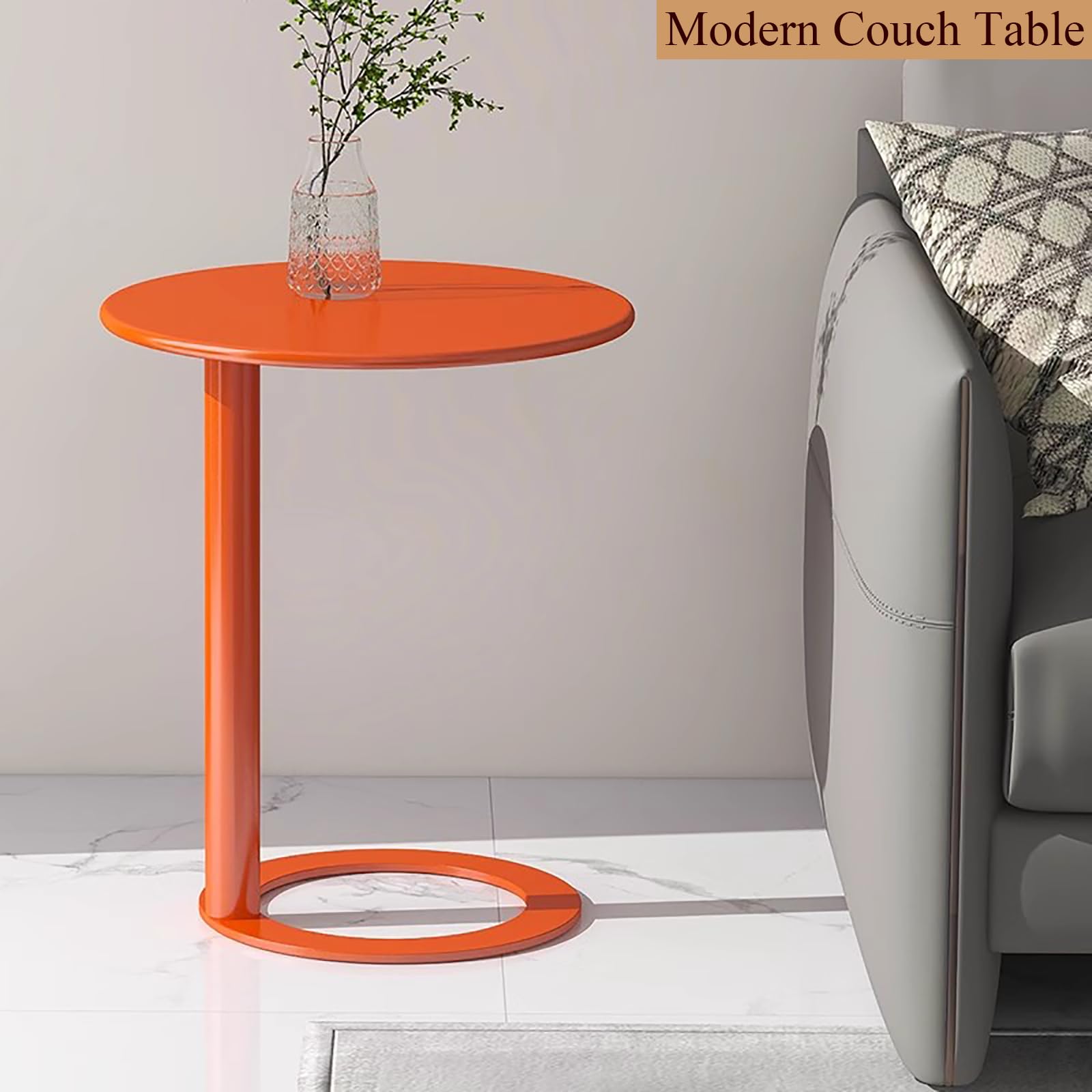 C-Shaped Side Table with Round Base, Small Sofa Table, Home Decor Bedside Tables, Round Metal End Tables for Small Space Living Room Bedroom(18.9" W×22" H, Green A)