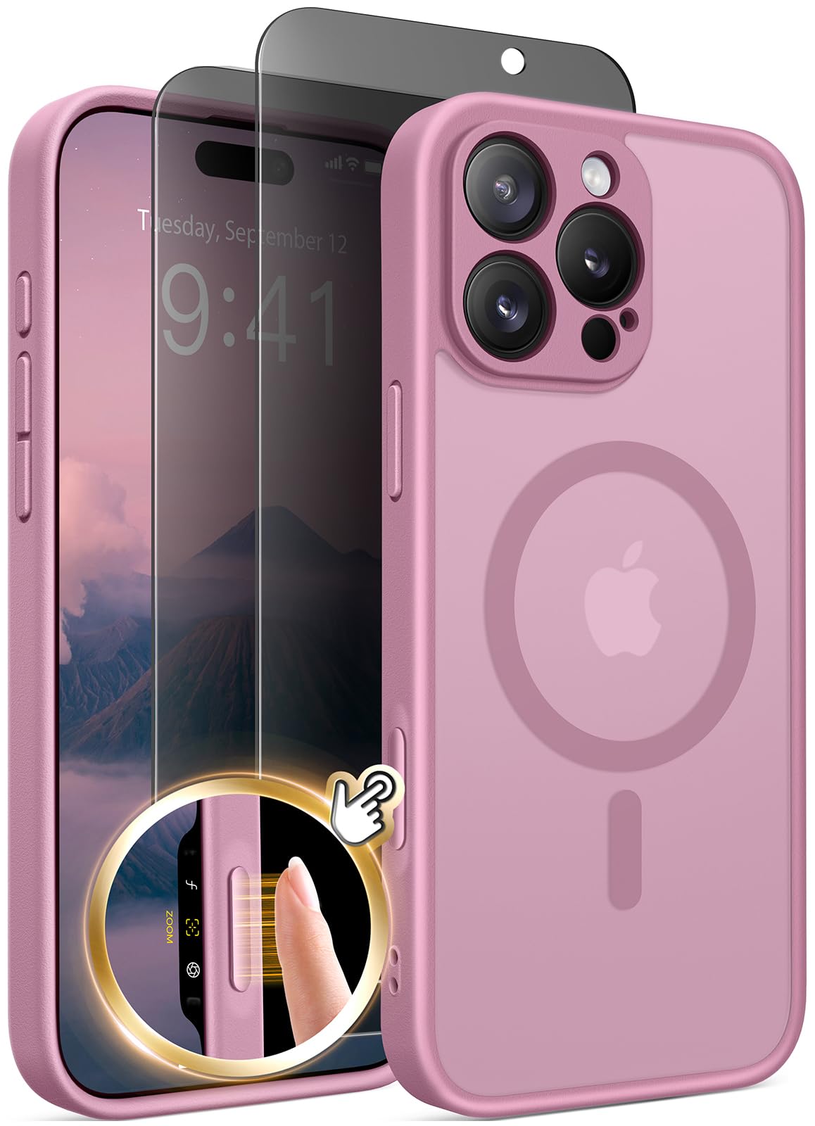 Magnetic Case for iPhone 17 Pro Max with Privacy Screen Protector [Compatible with MagSafe][Camera Protection][Military-Grade][Camera Control Cover]Translucent Matte 17 ProMax Phone Case,Wine Red — view 16