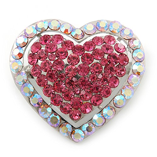 Broche Diamante éblouissante en argent forme de cœur Rose/AB) - 40 mm-Longueur: