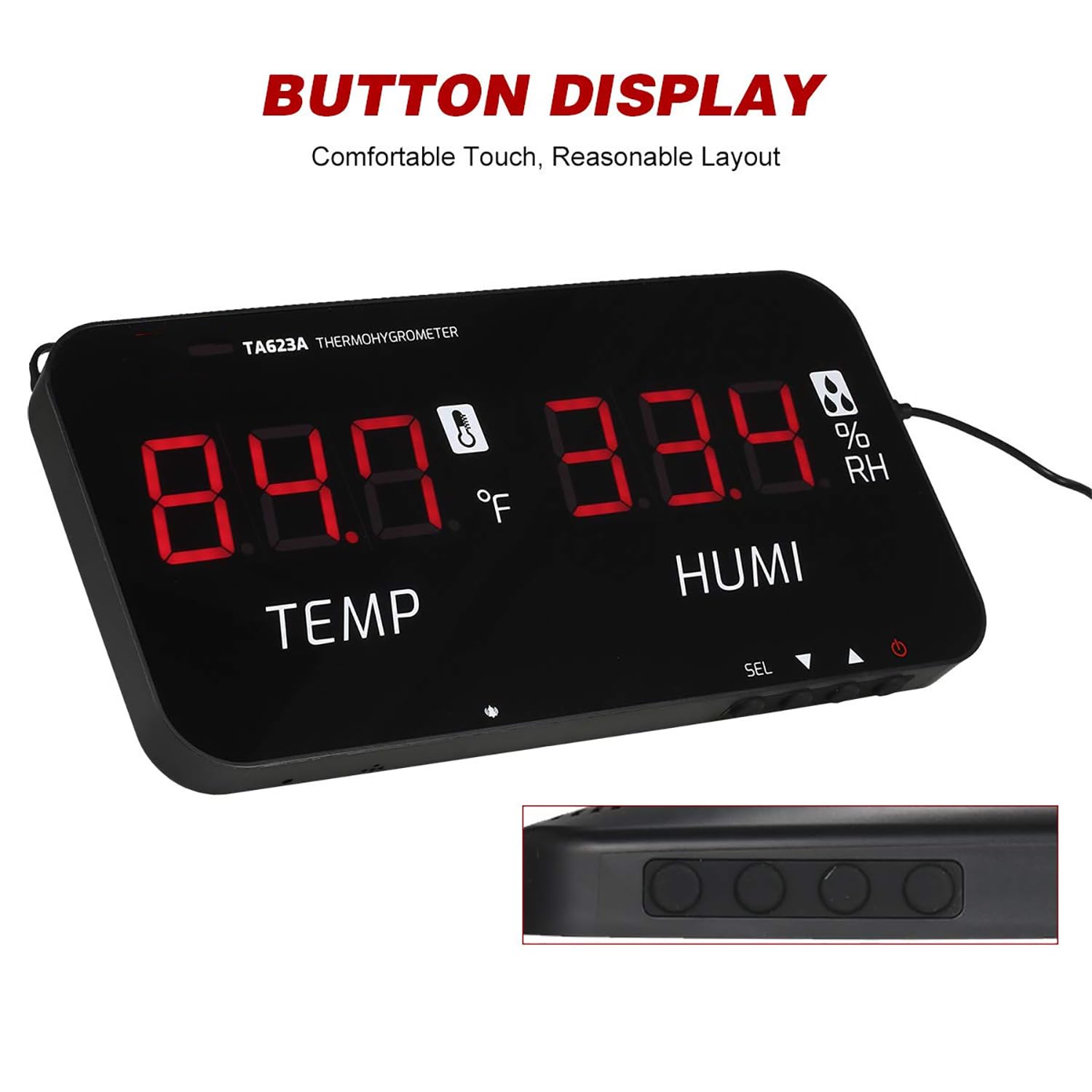 TsoLay Termoigrometro Digitale, Misuratore di Temperatura Intelligente -20℃-80℃ (-4℉-176℉) con Sonda Esterna da 5 M, Display Digitale a Tubo Singolo da 1,8", per Uso Agricolo Industriale