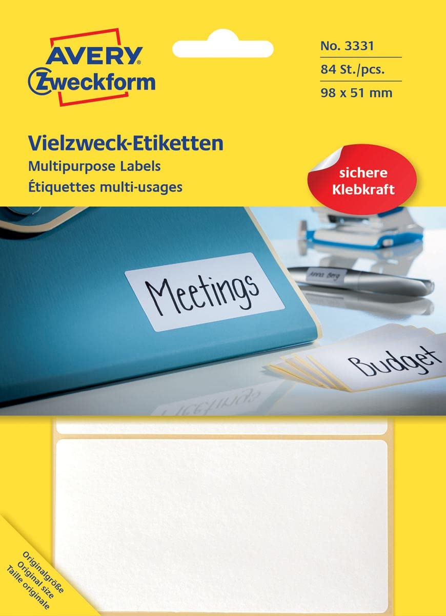 Avery Zweckform 3331 Multipurpose Labels 98 x 51 mm Pack of 84