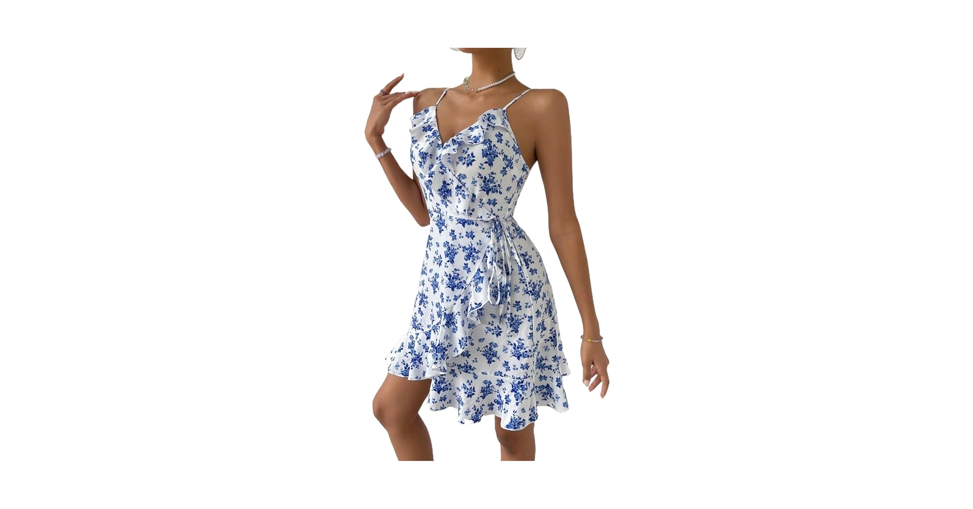 SALGOO Casual Women's Cami Dress Floral Print Ruffle Trim