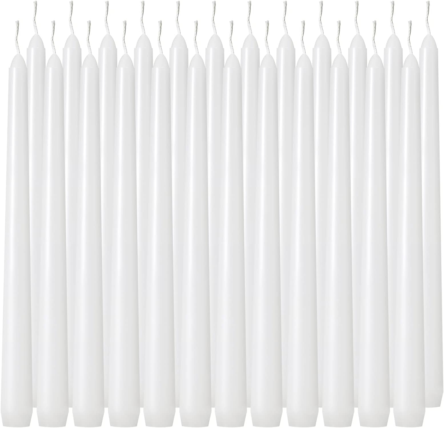 Tuyai 24 Pack Tall White Taper Candles, 10 inch (H) Dripless, Unscented Dinner Candle, Smokeless Taper Candles, Paraffin Wax with Cotton Wicks, 8 Hours Burn Time