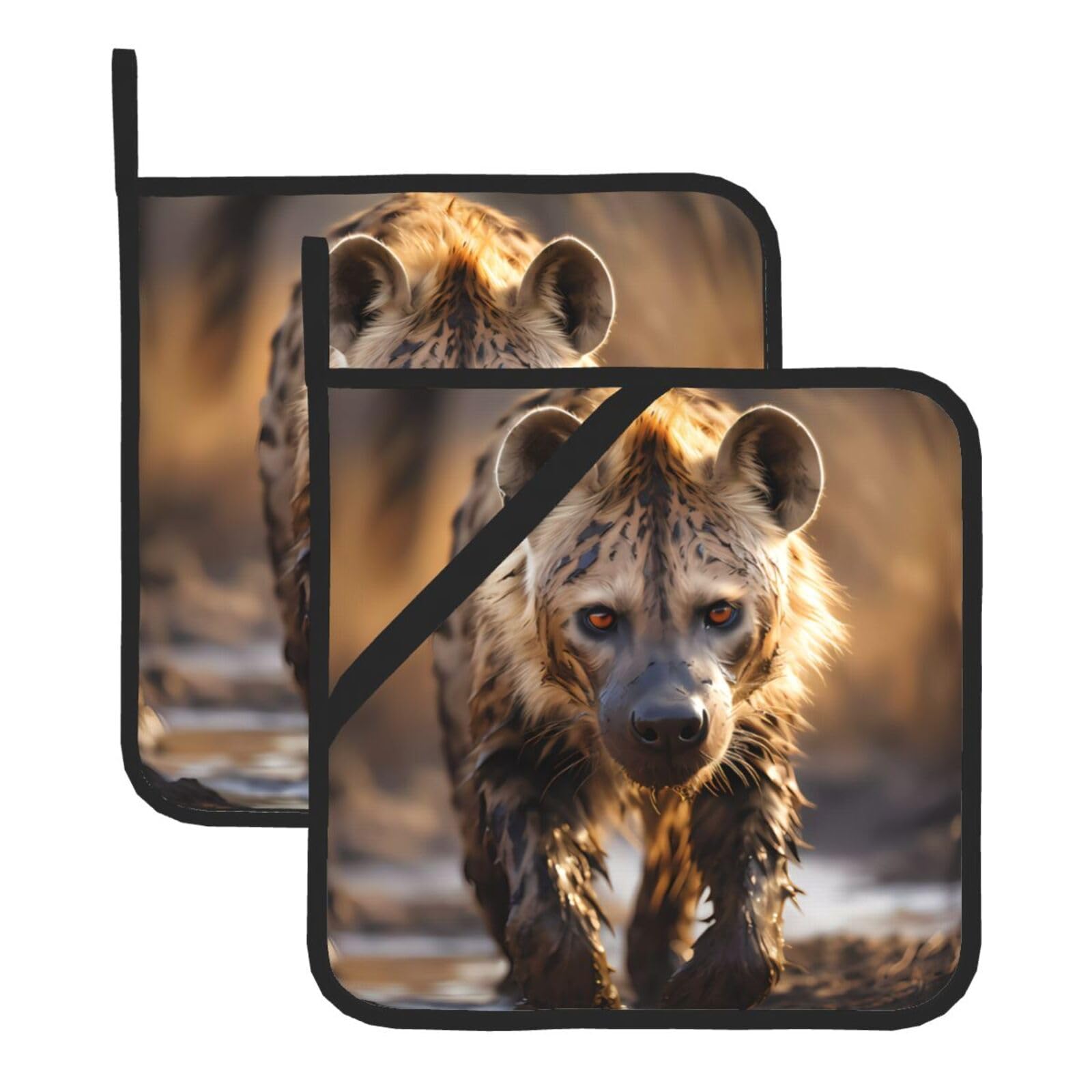 Square Heat-Insulating Pot mat WHJSSF Lone Hyena Pattern Anti-scalding and Heat-Insulating for Kitchen Cleaning and Outdoor Barbecue