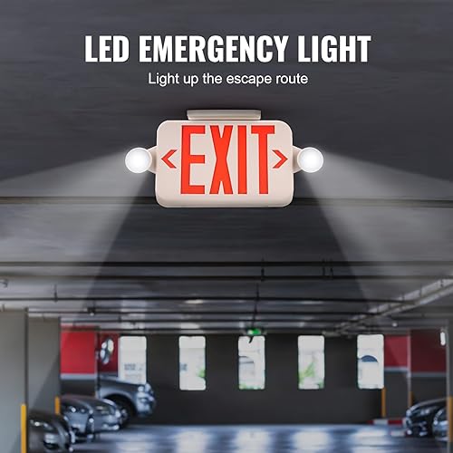 Miniatura 6 de VEVOR Señal de salida LED con luces de emergencia, dos cabezales ajustables LED, luz de salida de emergencia con batería de respaldo, iluminación