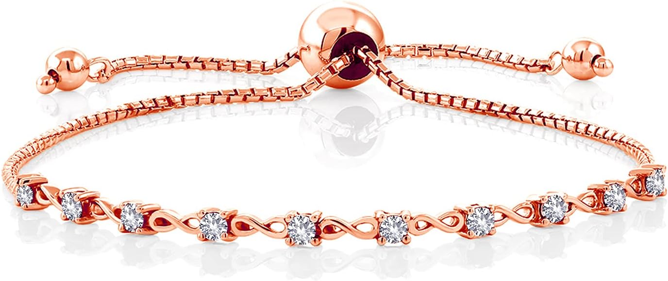 Gem Stone King 18K Rose Gold Plated Silver Gemstone Birthstone Infinity Tennis Bracelet For Women | Round 2.5MM | Adjustable Bolo Bracelet Up to 9 Inch | Easy-On Easy-Off