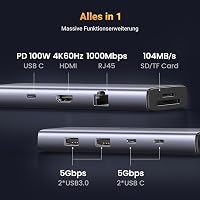UGREEN Revodok 109 USB-C Hub 9-in-1 - 4K 60Hz HDMI, 100W PD, Gigabit Ethernet, SD/TF Kártyaolvasó, MacBook, iPhone, iPad, Surface Pro Kompat 2