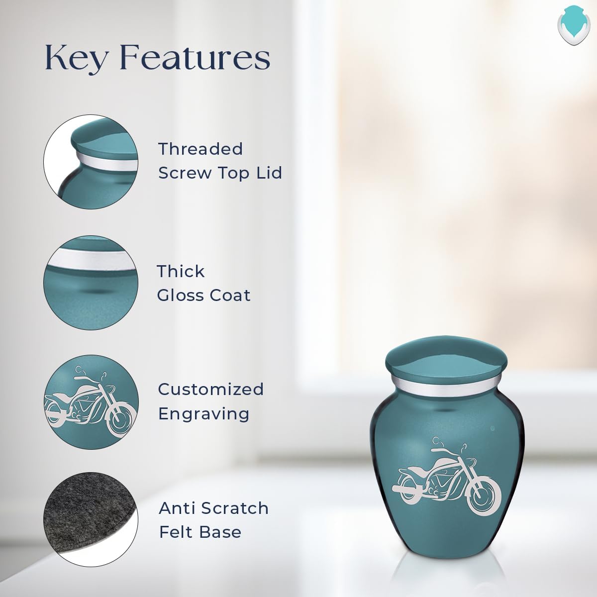 Geturns Embrace Keepsake Motorbike Cremation Urns for Human Ashes I Teal Funeral Urn for Men and Women I 3.5 lbs