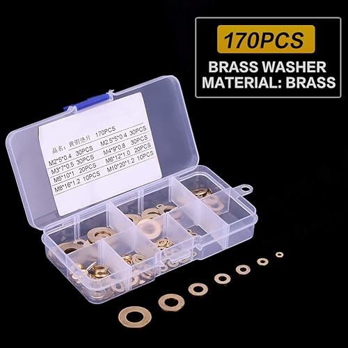 Miniatura 4 de Juego de arandelas planas de latón de 180 piezas, surtido de anillos tóricos de cobre métrico, juego surtido de anillos de sellado planos,