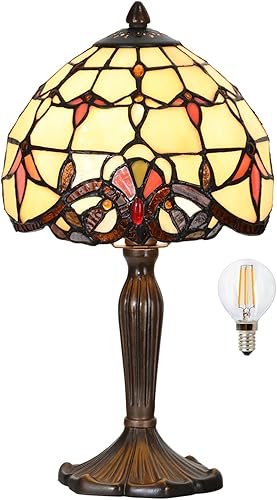 TL0007 Tiffany Lámpara de mesa de diseño barroco de vidrieras de 8 pulgadas de profundidad x 14.25 pulgadas de alto para sala de estar, dormitorio,
