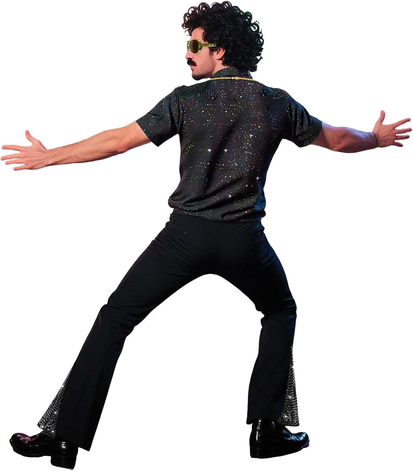 Mens 6Pcs 70s Disco Costume Outfits Short Sleeve Retro Shirt With Bell Bottom Pants - Image 4