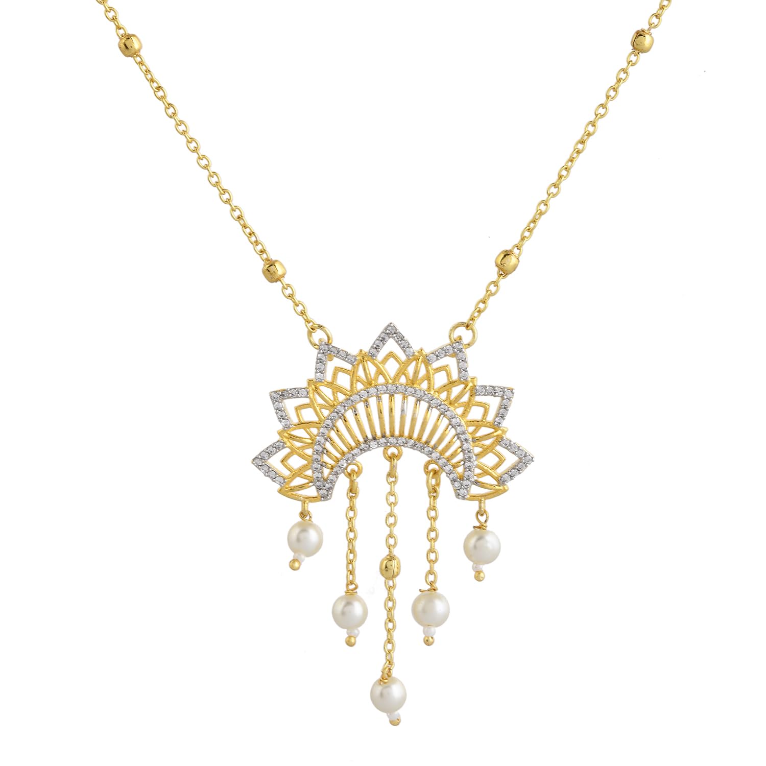 Alpana Sunburst Elegance Pearl Drop Pendant|Women's Gold Pendant|American Diamond|Festival|Diwali|Party|Wedding|Gift-image-18