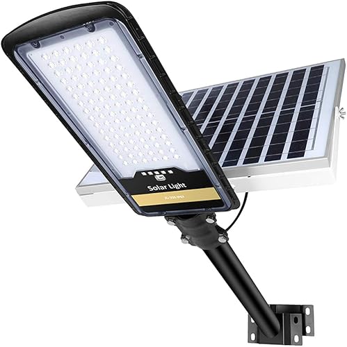 Farolas solares de 8000 W para exteriores, del atardecer al amanecer IP67 de seguridad LED con poste de montaje y soporte de control remoto para