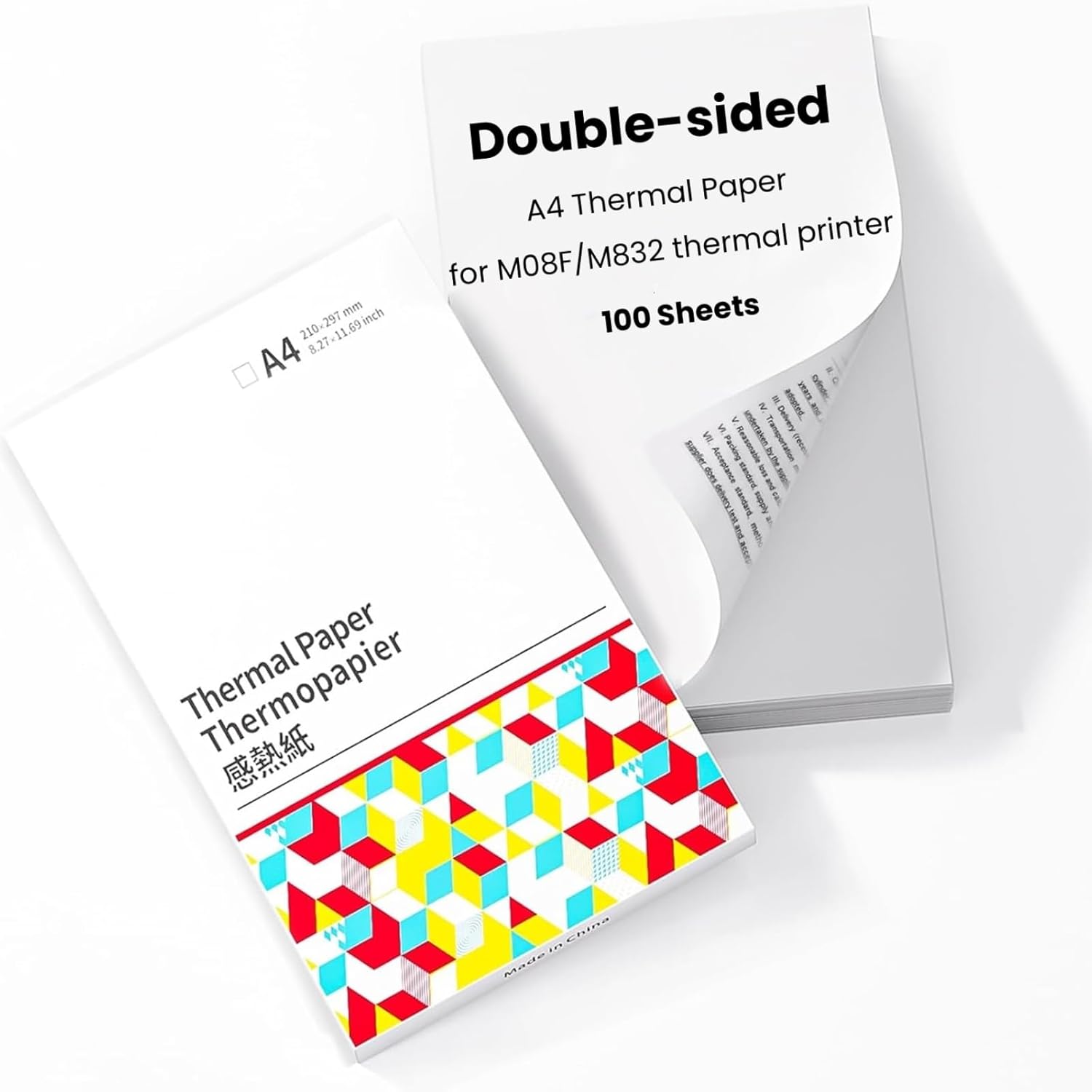 Double-Sided Thermal Paper A4, Duplex Printing, Multipurpose Office Paper 100 Sheets, White Thermal Printer Paper Compatible with Phomemo M832 M08F A4