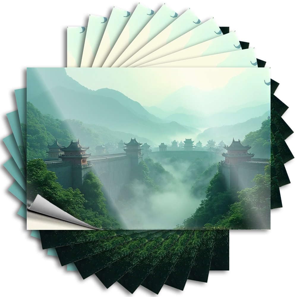 Fzfn Colour Ancient Chinese Architecture Amidst Misty Mountains Big Stuff For Room - Decals Laptop Removable Vinyl Decal(8X12cm)