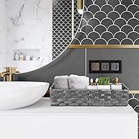 Vista 7 de LotFancy Cesta de almacenamiento de papel higiénico, paquete de 2 cestas tejidas para tanque de inodoro, cesta de almacenamiento trasera