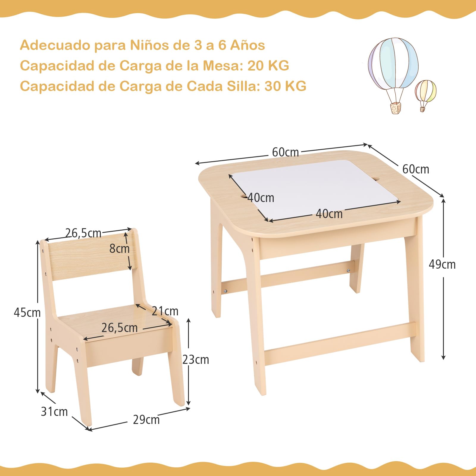 COSTWAY Juego de Mesa y Sillas para Niños, Juego de Mesa de Actividades Infantil con Almacenamiento Oculto, 2 Sillas Ergonómicas, Set de Muebles para Arte, Manualidades (Natural)