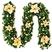Produktbild Shuda Künstliche Tannengirlande Weihnachtsgirlande Grün 2.7M Dekogirlande mit Weihnachtskugeln und Blumen Kamine Treppen Size 25 * 270CM (Gold)