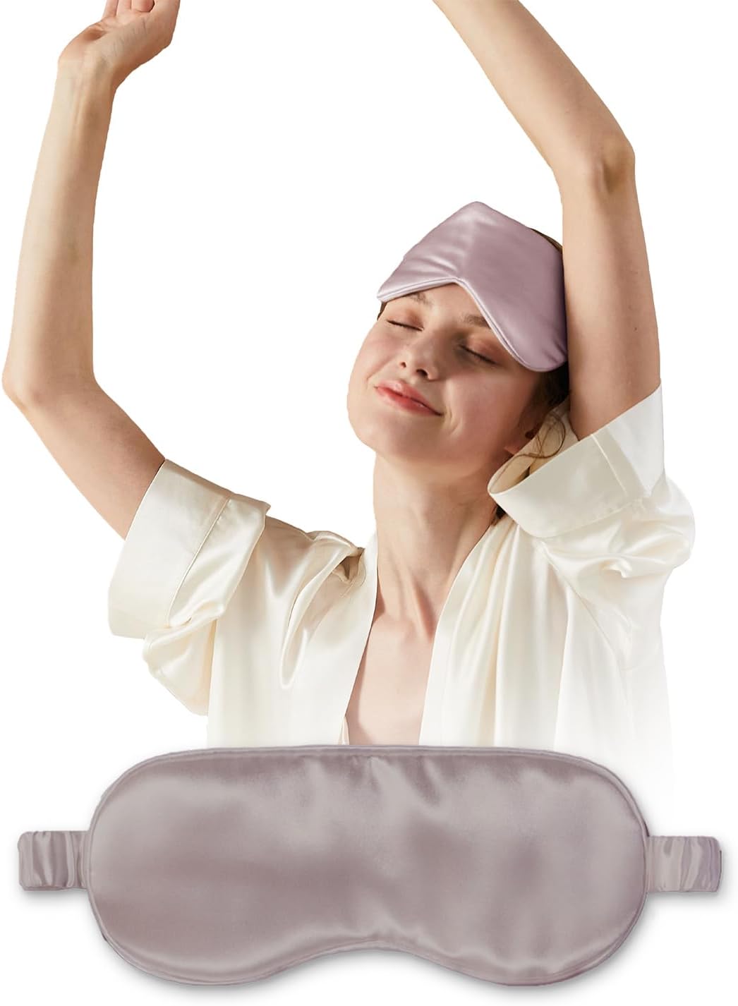 Silk Eye Mask Sleeping Masks 100% Mulberry Blindfold with Elastic Strap for Women & Men, Soft Eye Cover for Dry Eye, Night Sleeping, Travel (Purple)