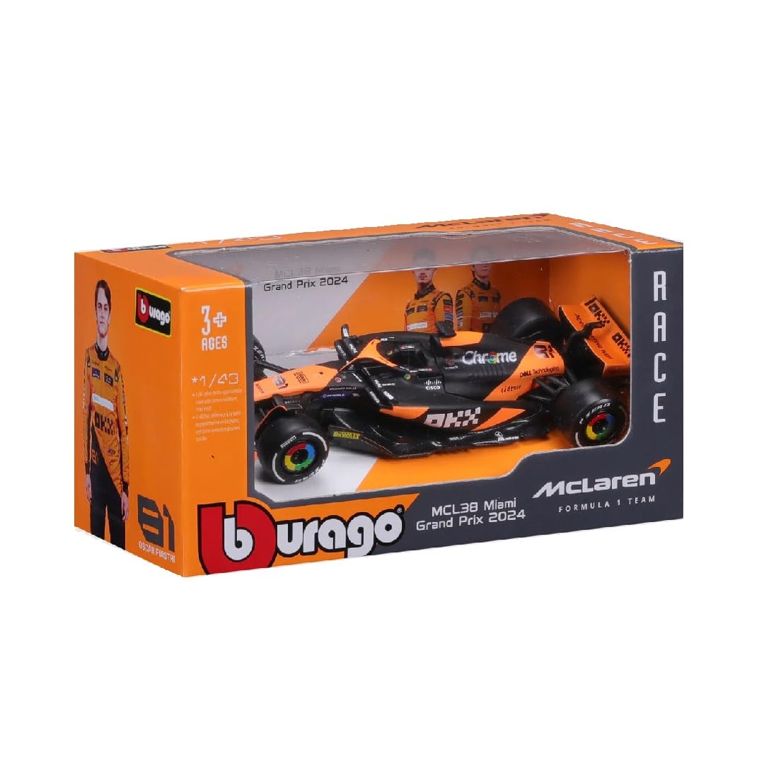 Bburago F1 Formula 1MCLAREN MCL38 (2024) - PIASTRI - 1:43 cale - Incredibly Detailed Die-Cast Replica Collectible Race Car Model, Multiple Colours