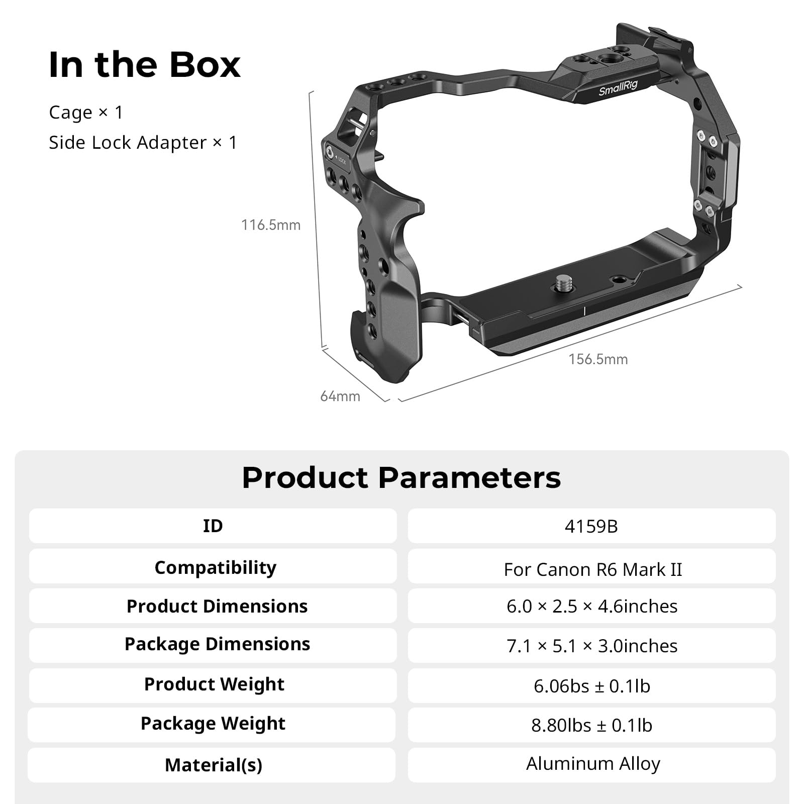 SMALLRIG Cage per Canon R6 Mark II, con Rail NATO Doppi Incorporati e Piastra a Sgancio Rapido per Arca - 4159B