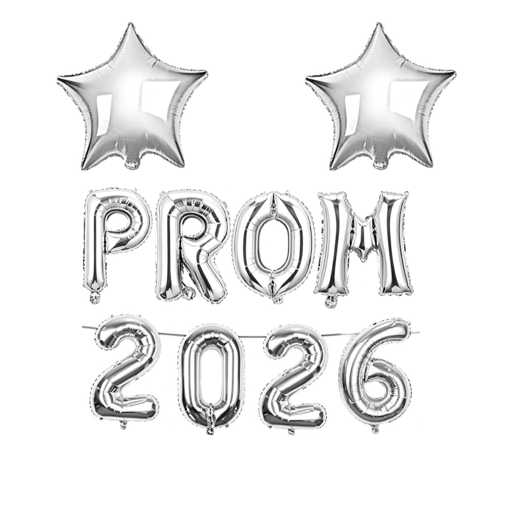 Prom Decorations 2026,Prom Balloons 2026,Gold Foil Letters Banner Balloon with Star Ballon Kit,Graduation Party Decor,Leavers Balloons,for Leaving School Proms Photo Props Backdrop Decoration (Silver)