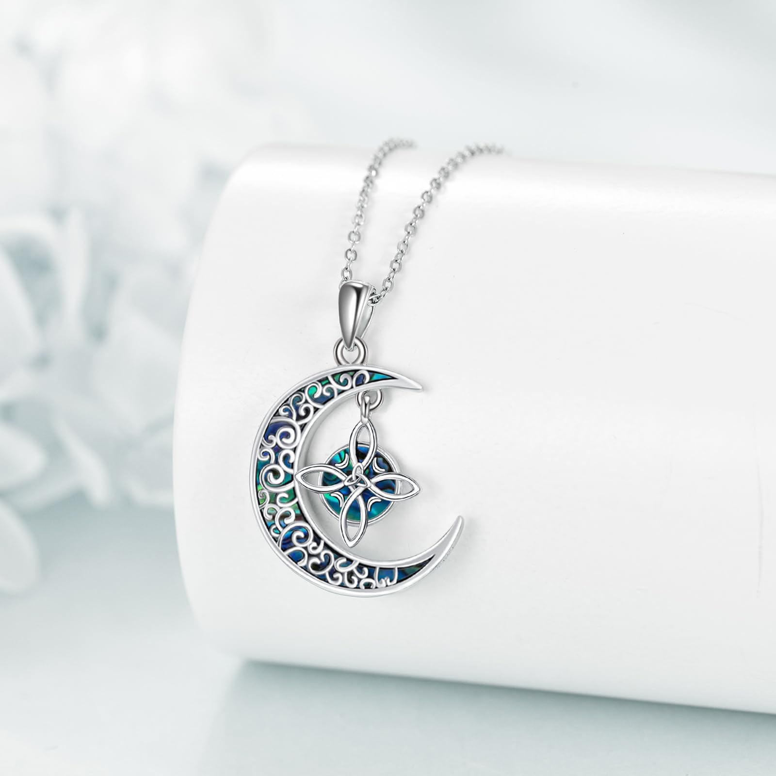 VONALA Collar con colgante de nudo de bruja de plata de ley celta, diseño de nudo de la trinidad, joyería irlandesa de filigrana, regalo para hombres y mujeres, Plata esterlina, Abulón