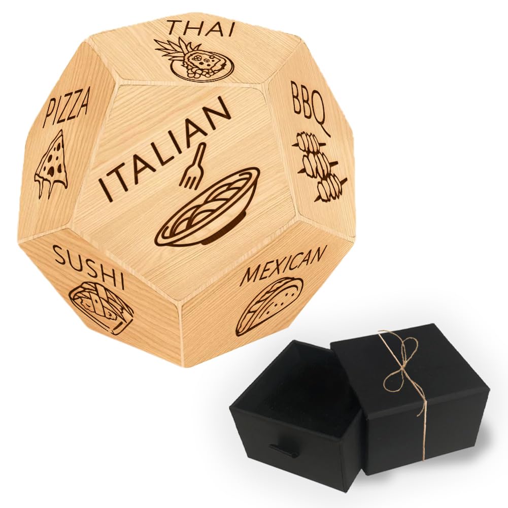 UNICRAFTALE Variety of Food Anniversary Date Night Gift 1Set Wood Food Decision Dice Wedding Gifts Funny Foods Dice with Jewelry Ring Boxes for Husband Valentines Day Gifts