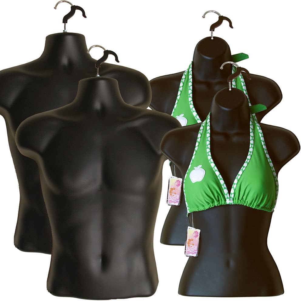 2-Pack Male and Female Mannequin Torso Set, Dress Form Hollow Back Body T Shirt Display, for Hanging - Craft Shows, Photos or Design, Easy to Use and Store, for Sm - Med Clothing Sizes.