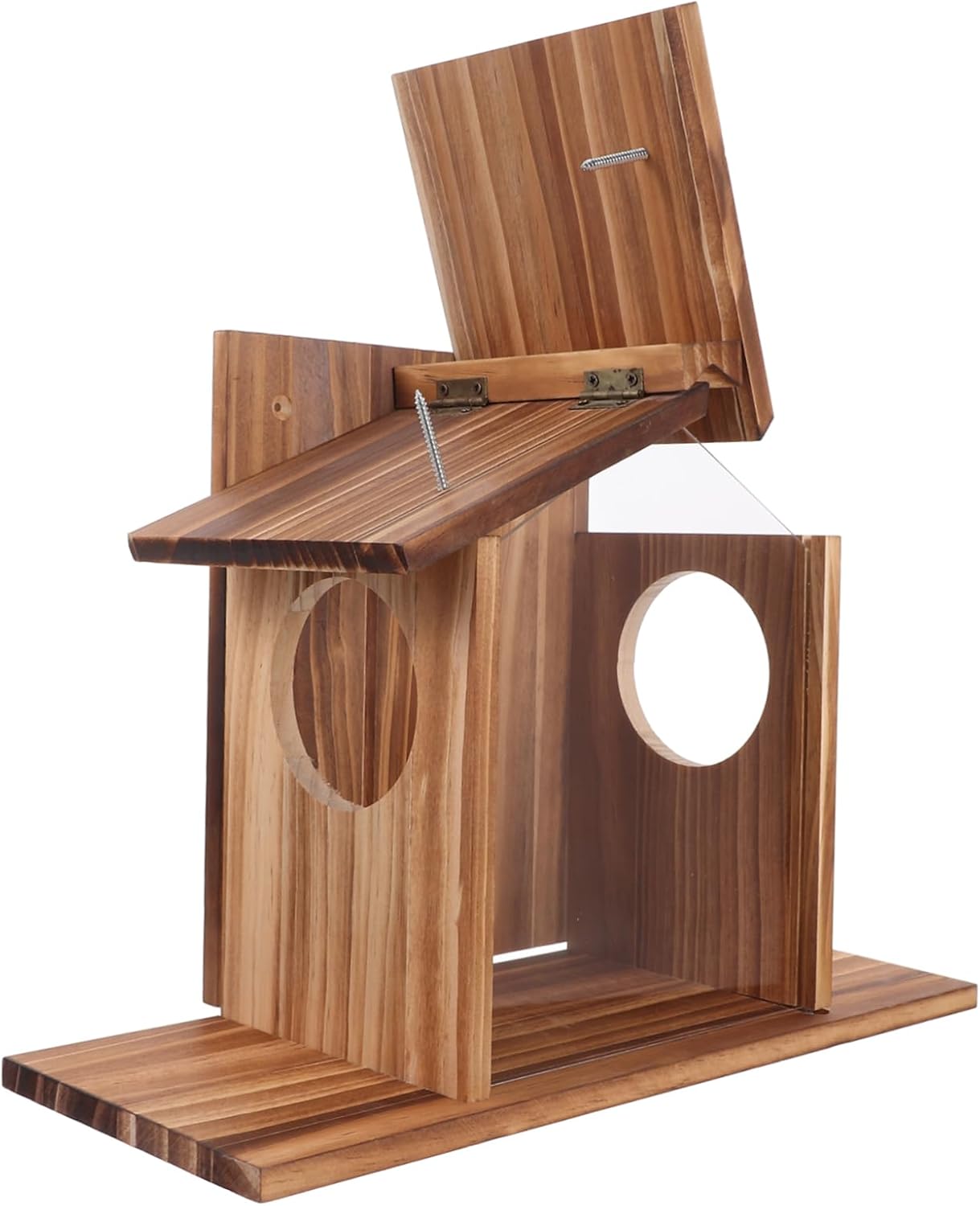 VANZACK Wooden Squirrel Feeder Durable Outdoor Feeding Box for Squirrels and Birds Weather Garden Accessory Creative Design for Backyard Natural Construction