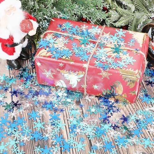Image of FOIMAS Christmas Snowflake Confetti,3.5oz Silver Blue Snowflake Metallic Foil Sequins Glitter Table Scatters for Christmas Winter Party Decoration