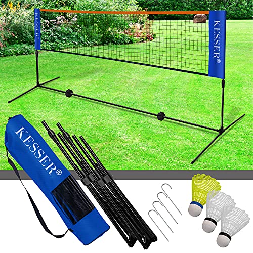 Foto von KESSER® Badmintonnetz Tennisnetz | 300cm | Federballnetz 3-Fach-Höhenverstellbar 107/120/155cm, Set bestehend aus Netz, 3X Federball, Transporttasche, stabilem Eisen-Gestell, Indoor & Outdoor, Blau