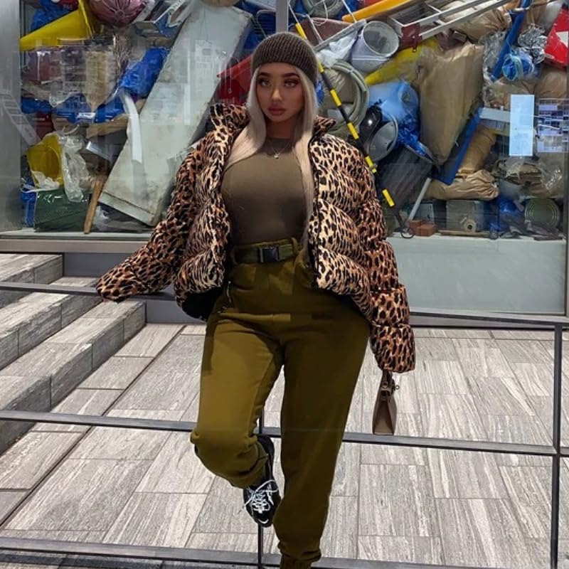Womens Leopard Jacket Quilted Lightweight Jackets Zip Up Short Puffer Jacket Winter Warm Cheetah Print Coat4